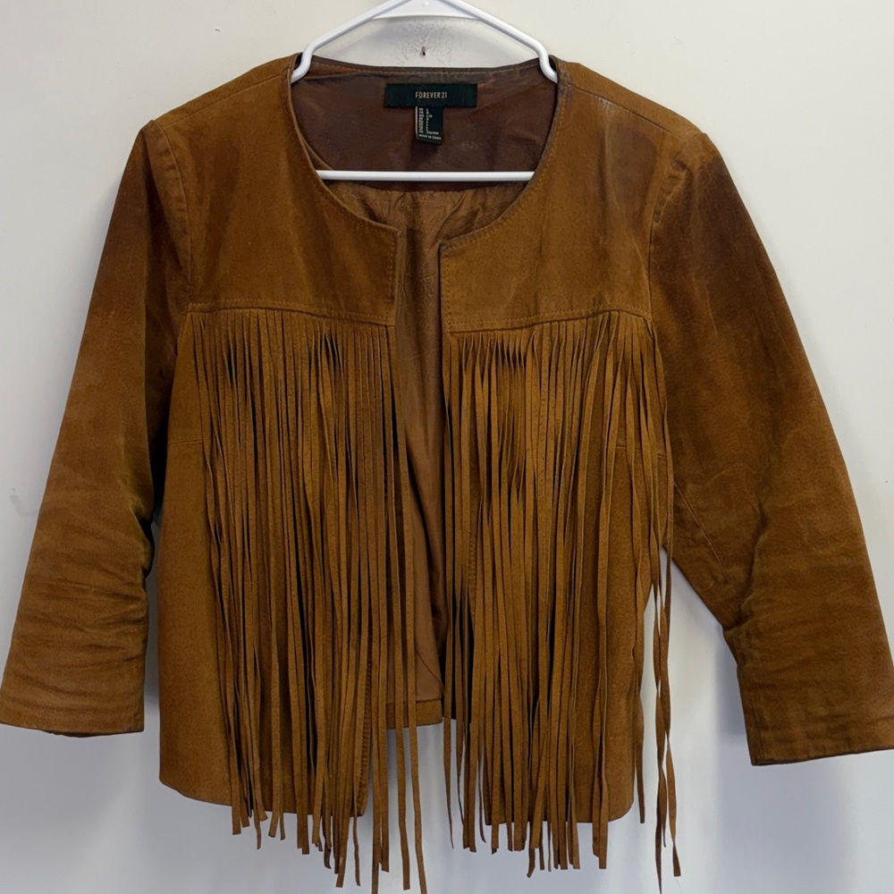 Forever 21 Suede Fringe Boho Western Jacket Size Large